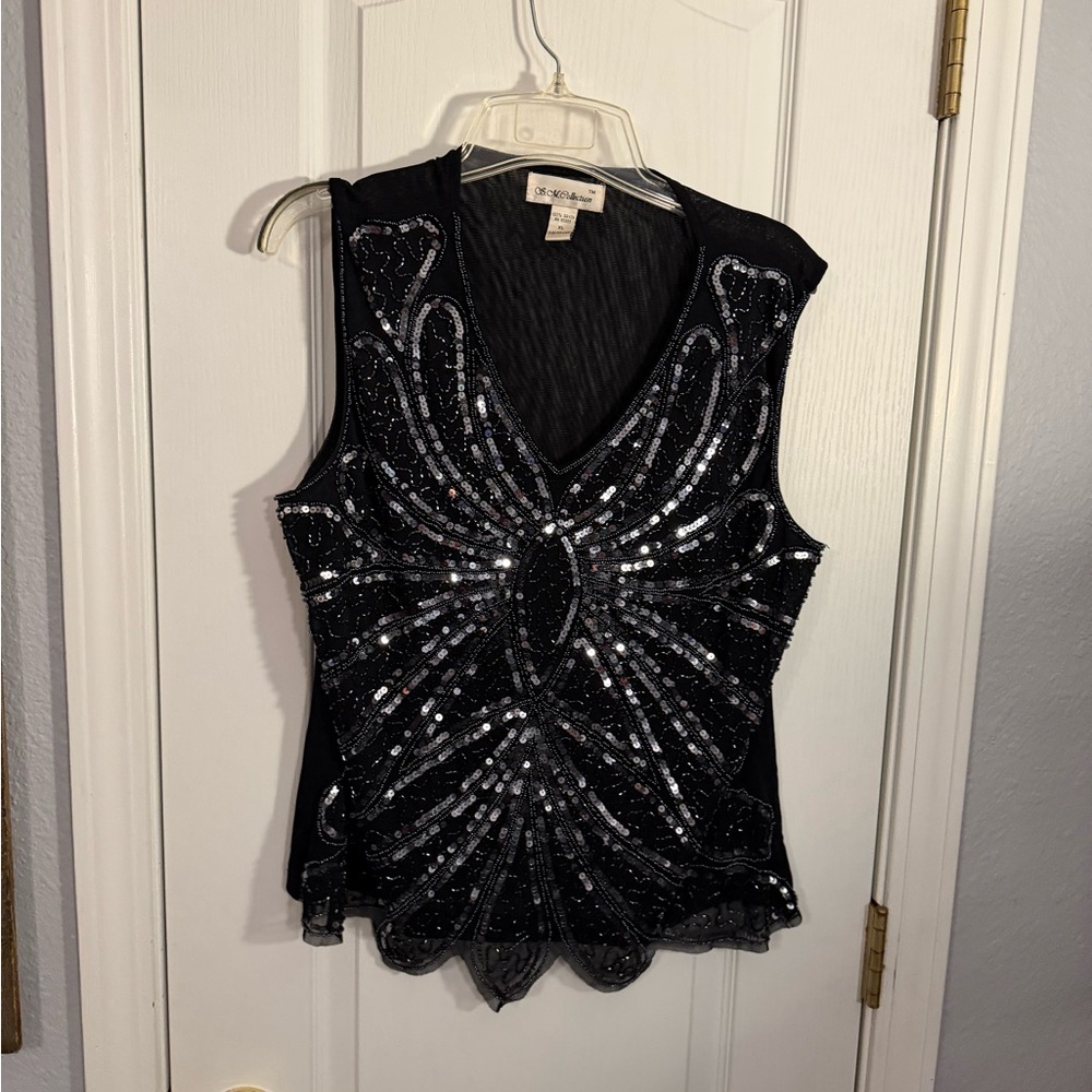 Chic Black and Silver Sequin Blouse